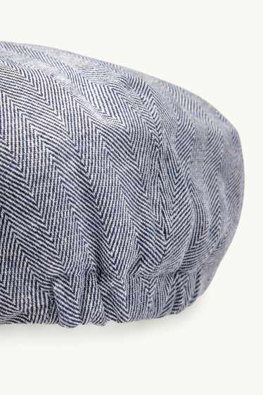 Men - Flat cap with linen content - patterned - blue
