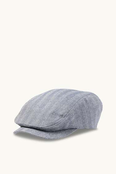 Men - Flat cap with linen content - patterned - blue