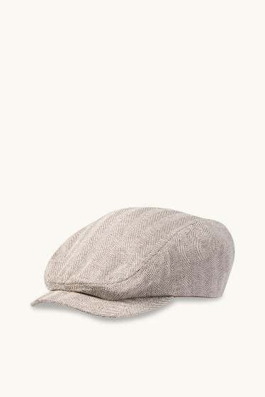 Men - Flat cap with linen content - patterned - light gray