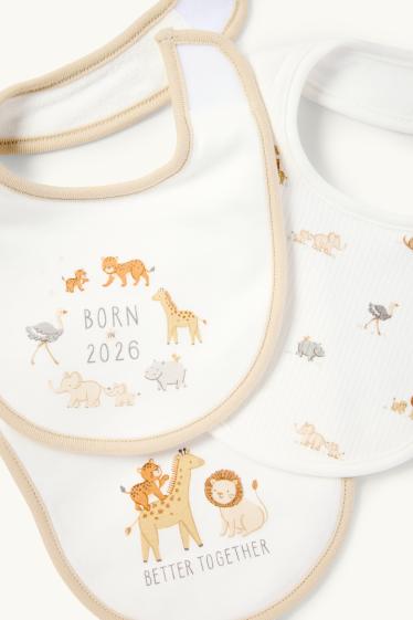 Unisexe - Lot de 3 - animaux sauvages - bavoir bébé - blanc
