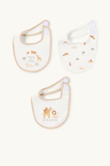 Unisexe - Lot de 3 - animaux sauvages - bavoir bébé - blanc