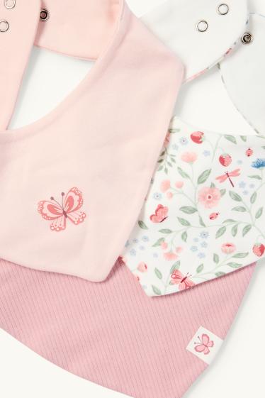Bébés filles - Lot de 3 - petites fleurs - bavoir pour bébé - blanc / rose