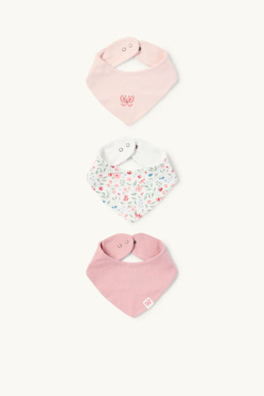 Bébés filles - Lot de 3 - petites fleurs - bavoir pour bébé - blanc / rose