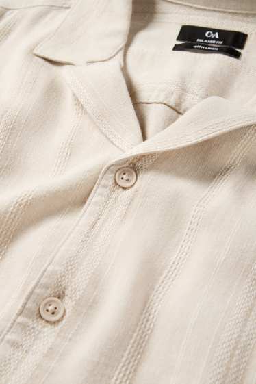 Unisex - Shirt with linen content - relaxed fit - lapel collar - beige
