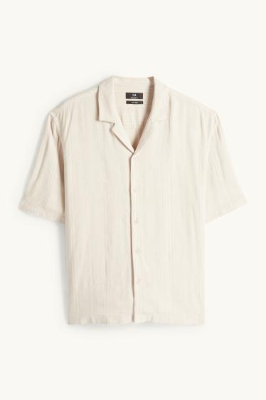 Unisex - Shirt with linen content - relaxed fit - lapel collar - beige