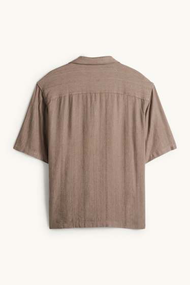 Unisex - Shirt with linen content - relaxed fit - lapel collar - brown