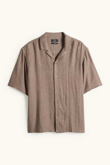 Unisex - Shirt with linen content - relaxed fit - lapel collar - brown