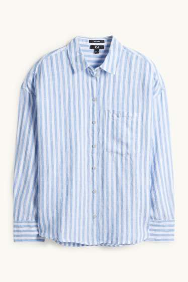 Femmes - Chemise-blouse en lin - à rayures - blanc / bleu clair