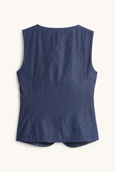 Dámské - Džínová vesta - se zúženým pasem - tmavomodrá