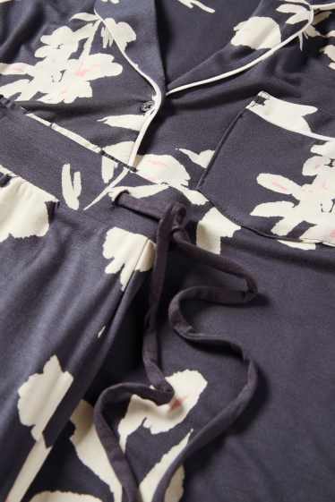 Women - Viscose pyjamas - floral - dark blue / creme white