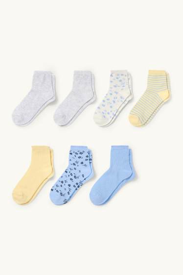 Copii - Fete - Multipack 7 perechi - flori - șosete sub gleznă cu motive - multicolor