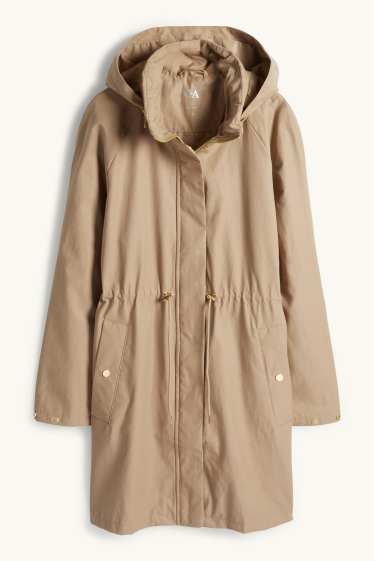Kobiety - Parka z kapturem - hydrofobowa - kaki