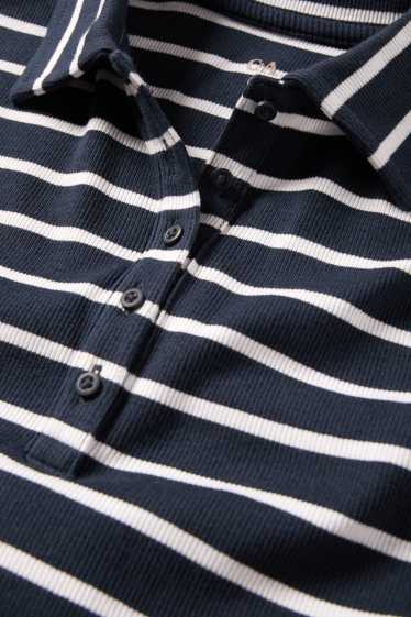 Femmes - Polo - regular fit - finition côtelée - à rayures - bleu foncé / blanc