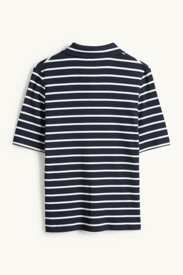 Femmes - Polo - regular fit - finition côtelée - à rayures - bleu foncé / blanc