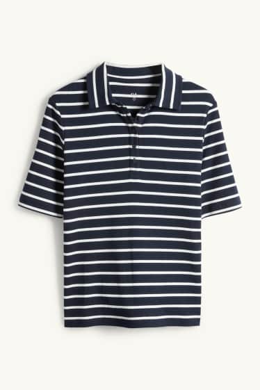 Femmes - Polo - regular fit - finition côtelée - à rayures - bleu foncé / blanc