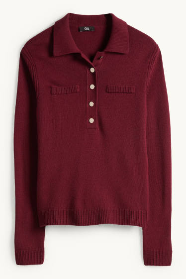 Damen - Pullover - Woll-Mix - bordeaux