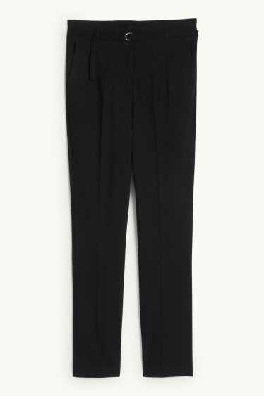 Dona - Pantalons de tela amb cinturó - high waist - slim fit - negre