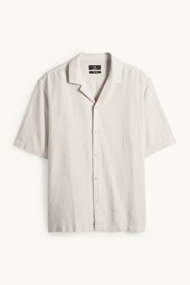 Pánské - Košile s lněným podílem - relaxed fit - klopový límec - světle béžová