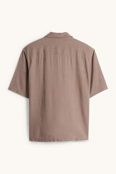 Pánské - Košile s lněným podílem - relaxed fit - klopový límec - taupe
