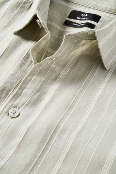 Hommes - Chemise - relaxed fit - col kent - lin mélangé - à rayures - vert clair