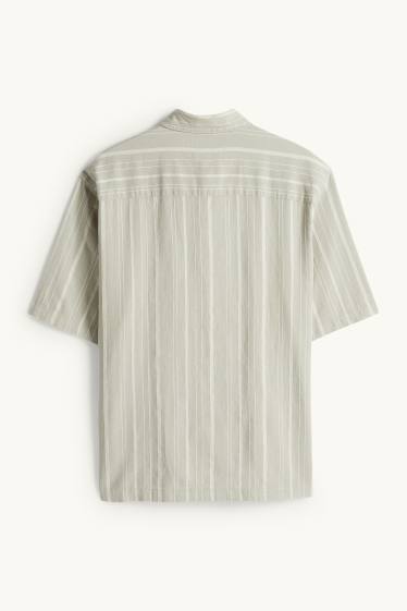 Hommes - Chemise - relaxed fit - col kent - lin mélangé - à rayures - vert clair