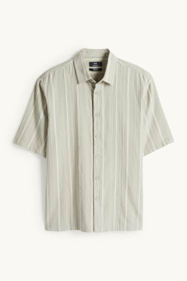 Hommes - Chemise - relaxed fit - col kent - lin mélangé - à rayures - vert clair