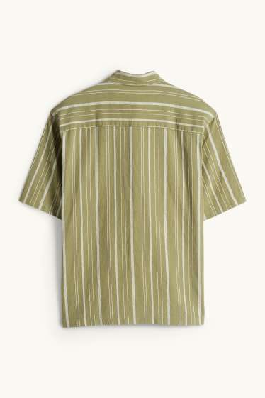 Hommes - Chemise - relaxed fit - col kent - lin mélangé - à rayures - vert