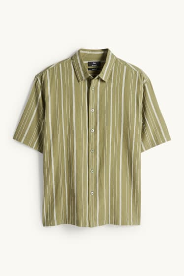 Hommes - Chemise - relaxed fit - col kent - lin mélangé - à rayures - vert