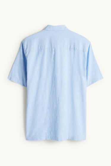 Unisexe - Chemise - regular fit - col kent - lin mélangé - bleu clair