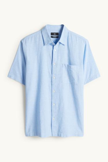 Unisexe - Chemise - regular fit - col kent - lin mélangé - bleu clair