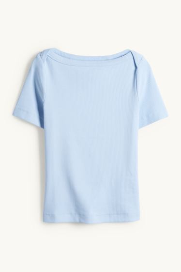 Dames - T-shirt - slim fit - ribstof - lichtblauw