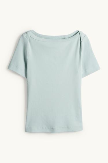 Dames - T-shirt - slim fit - ribstof - mintgroen
