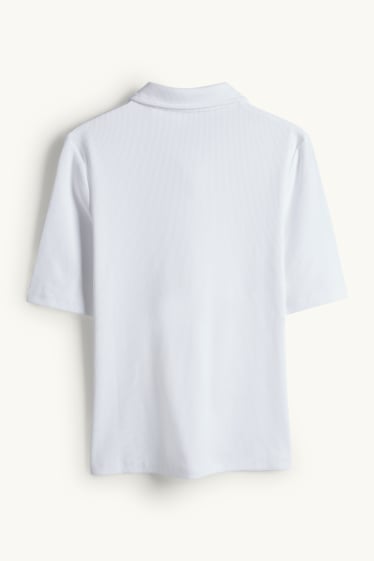 Damen - Poloshirt - Regular Fit - gerippt - weiß