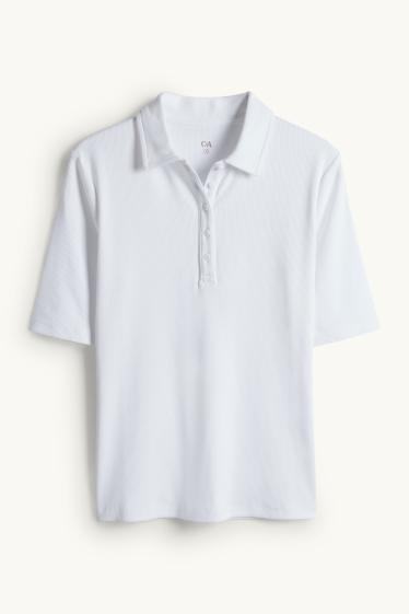 Damen - Poloshirt - Regular Fit - gerippt - weiß