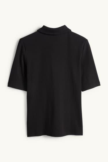 Damen - Poloshirt - Regular Fit - gerippt - schwarz