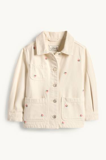 Kinderen: meisjes - Bloem - spijkerjasje - crème wit