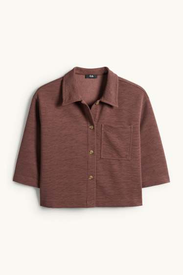 Dámské - Košilová halenka - strukturovaná - tmavohnědá