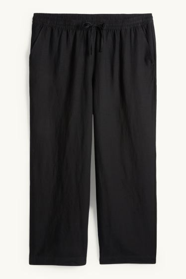 Dona - Pantalons de tela - mid waist - wide leg - mescla de lli - negre
