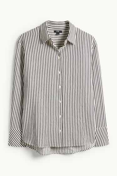 Dámské - Košilová halenka - pruhovaná - černá/béžová