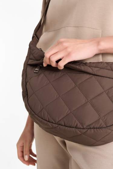 Dames - Schoudertas met stiksels - donkerbruin