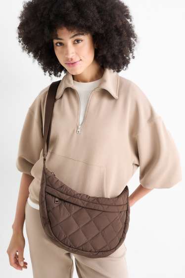 Dames - Schoudertas met stiksels - donkerbruin