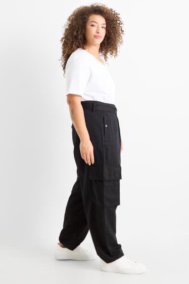 Dona - Pantalons cargo amb cinturó - high waist - tapered fit - negre