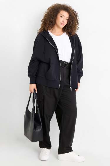 Dona - Pantalons cargo amb cinturó - high waist - tapered fit - negre