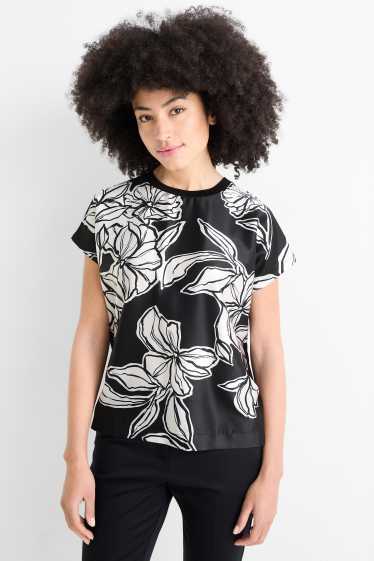 Donna - T-shirt - regular fit - a fiori - nero / bianco