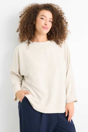 Damen - Sweatshirt - gerippt - hellbeige