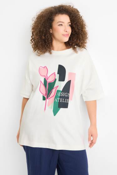 Damen - T-Shirt - Regular Fit - Glanz-Effekt - weiss