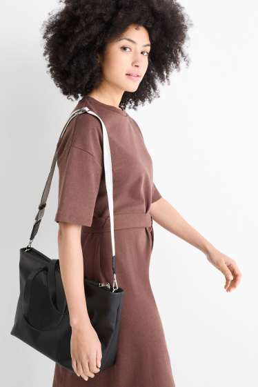 Damen - Großer Shopper mit abnehmbarem Taschengurt - Lederimitat - schwarz