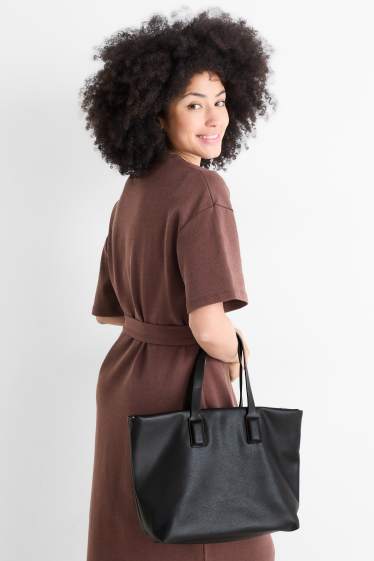 Damen - Großer Shopper mit abnehmbarem Taschengurt - Lederimitat - schwarz