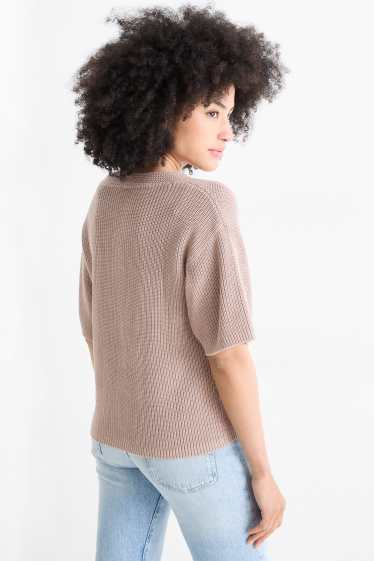 Damen - Strickpullover - kurzarm - hellbraun
