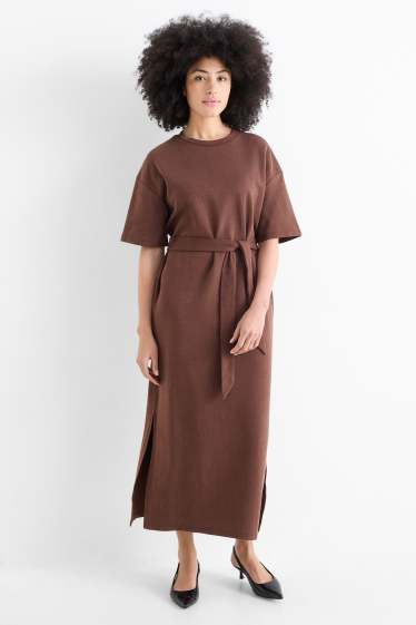 Femmes - Robe T-shirt avec ceinture - marron foncé